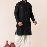 Black Cotton Silk Embroidered Dhoti Set