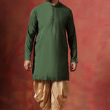 Green Cotton Blend Kurta Set With Nehru Jacket