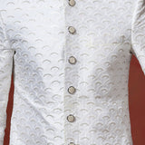 White Cotton Blend Embroidered Sherwani Set