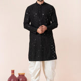 Black Cotton Silk Embroidered Dhoti Set
