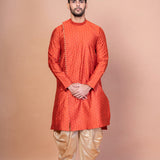 Bright Orange Banarasi Silk Printed Designer Kurta Set