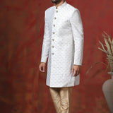 White Cotton Blend Embroidered Sherwani Set