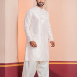 White Silk Blend Embroidered Patiala Set
