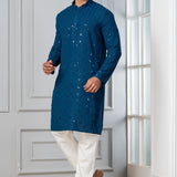 Classic Blue Cotton Silk Embroidered Kurta Set