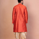 Bright Orange Banarasi Silk Printed Designer Kurta Set