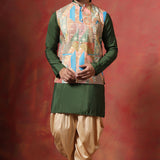 Green Cotton Blend Kurta Set With Nehru Jacket