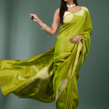 Pea Yellow Katan Silk Saree With Printed Design