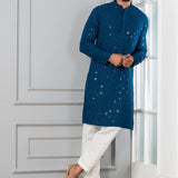 Classic Blue Cotton Silk Embroidered Kurta Set