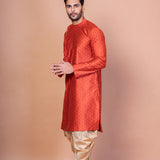 Bright Orange Banarasi Silk Printed Designer Kurta Set