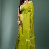 Pea Yellow Katan Silk Saree With Printed Design