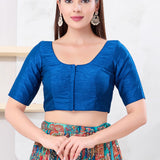 Cobalt Blue Solid Dupion Silk Blouse