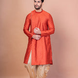 Bright Orange Banarasi Silk Printed Designer Kurta Set