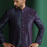 Dark Blue And Purple Jacquard Texture Sherwani Set