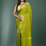 Pea Yellow Katan Silk Saree With Printed Design