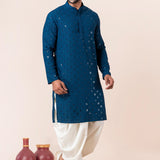 Dark Blue Cotton Silk Embroidered Dhoti Set
