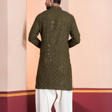 Olive Green Cotton Silk Embroidered Patiala Set