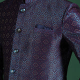 Dark Blue And Purple Jacquard Texture Sherwani Set