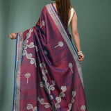 Wine Katan Silk Saree With Printed Design
