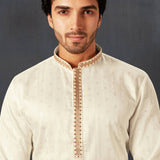 White Cotton Kurta Set With Embroidered Neck