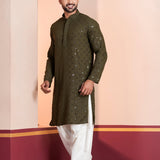 Olive Green Cotton Silk Embroidered Patiala Set