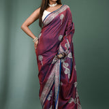 Wine Katan Silk Saree With Printed Design