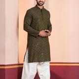 Olive Green Cotton Silk Embroidered Patiala Set