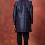 Black Jacquard Solid Sherwani Set