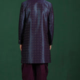 Dark Blue And Purple Jacquard Texture Sherwani Set