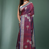 Wine Katan Silk Saree With Printed Design