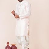 White Silk Blend Embroidered Dhoti Set