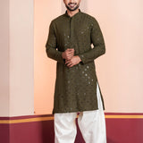 Olive Green Cotton Silk Embroidered Patiala Set