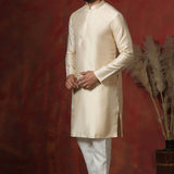 Cream Dupion Solid Kurta Set