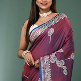 Wine Katan Silk Saree With Printed Design