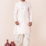White Silk Blend Embroidered Dhoti Set