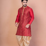 Cardinal Pinkish Red Banarasi Silk Printed Kurta Set