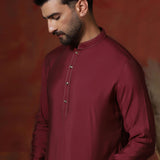 Maroon Solid Dupion Solid Kurta Set