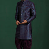 Dark Blue And Purple Jacquard Texture Sherwani Set
