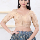 Golden Cream Shimmer Embroidered Blouse