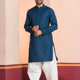 Dark Blue Silk Blend Embroidered Patiala Set