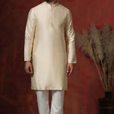 Cream Dupion Solid Kurta Set