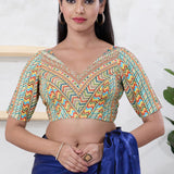 Multicolour Green Cotton Printed Schiffli Blouse