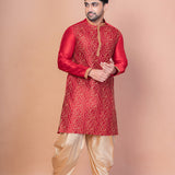 Cardinal Pinkish Red Banarasi Silk Printed Kurta Set
