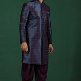 Dark Blue And Purple Jacquard Texture Sherwani Set