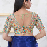Multicolour Green Cotton Printed Schiffli Blouse
