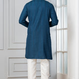 Teal Blue Silk Blend Embroidered Kurta Set