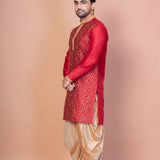 Cardinal Pinkish Red Banarasi Silk Printed Kurta Set