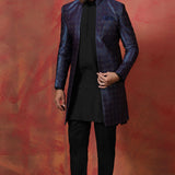 Black Jacquard Solid Sherwani Set