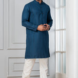 Teal Blue Silk Blend Embroidered Kurta Set