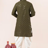 Olive Green Cotton Silk Embroidered Dhoti Set