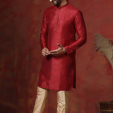 Bright Red Solid Dupion Kurta Set